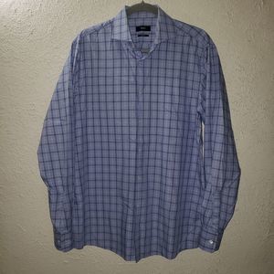 Hugo Boss Sz L (16 34/35) Sharp Fit Men's Blue Plaid Button Down Dress Shirt